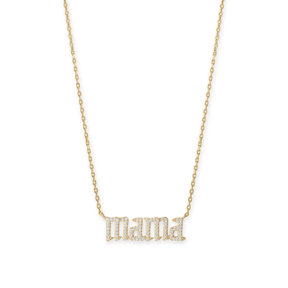 14 Karat Gold Plated CZ "mama" Necklace 16" length + 2" extension NWT